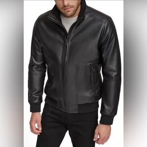 Calvin Klein Faux-Leather Bomber Jacket Black Men's Size Medium NWT